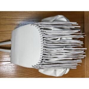 Lionel Cream Faux Leather Gold Trim Backpack with Fringe Detail